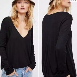 Free People intimately rock the boat Black V-Neck Long Sleeve Tee XS